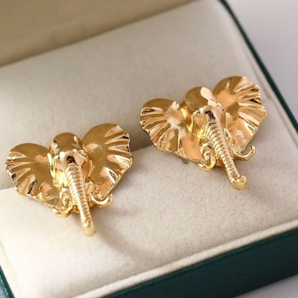 New 14k Gold Plated Unique Stunning Elephant Post Earrings